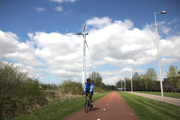 Wind turbines along the cycle track.