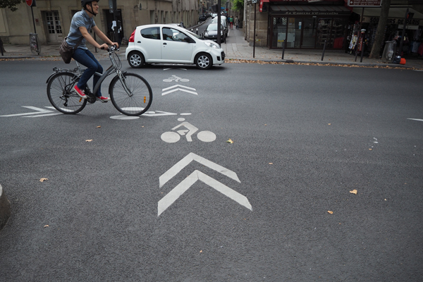 Cross-bikes on streets of Paris.