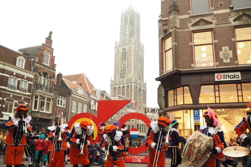 Note:  Sinterklass celebration and bike art behind shows that Tour de France will begin in Utrecht in 2015.